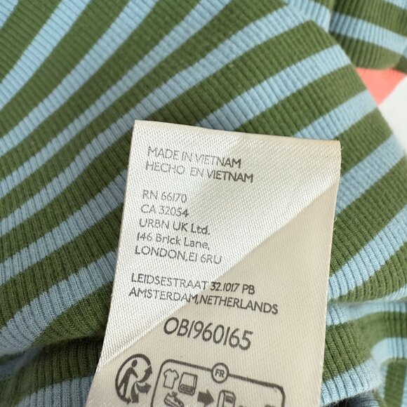 Anthropologie Maeve Ribbed Striped Puff Sleeve Top Green/Blue Small - Picture 8 of 9